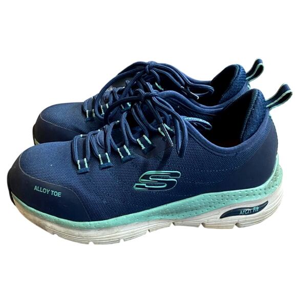 Skechers Alloy Toe Work Sneaker Women's 6 Blue Teal Arch Fit Slip Resistant - Picture 8 of 9
